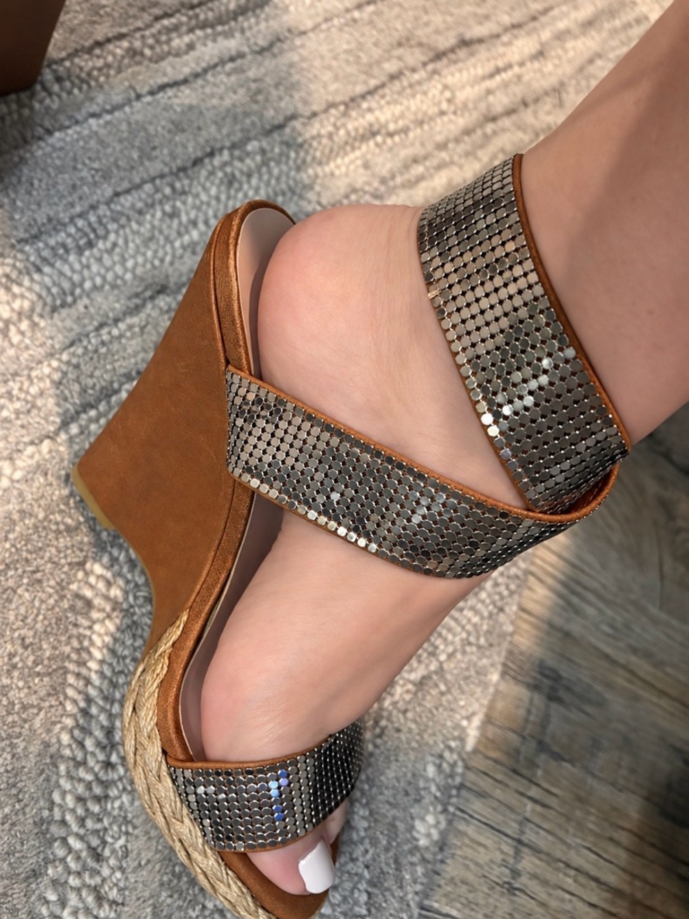 Stuart Weitzman Silver Mesh Wedges SZ. 7